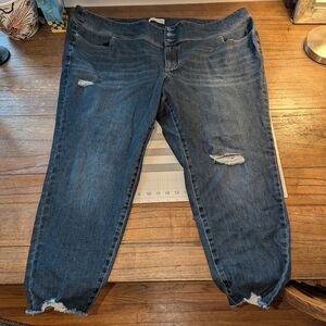 Lane Bryant Blue Ankle Cropped Jeans with Distressed Details